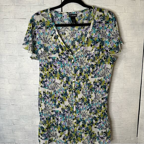 Lane Bryant colorful V-neck button-down blouse Crystal Pleat plus size - Picture 1 of 8